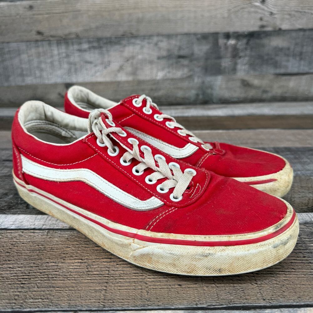 Vans Old School Canvas Low Top Ward Skeakers Red White Trip Men Size 7.5 500714